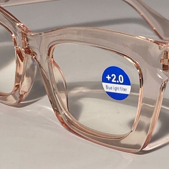 1103 Gretchen Reading Glasses 2.0 Square Clear Pink Oversize Frames NWT - Picture 8 of 9